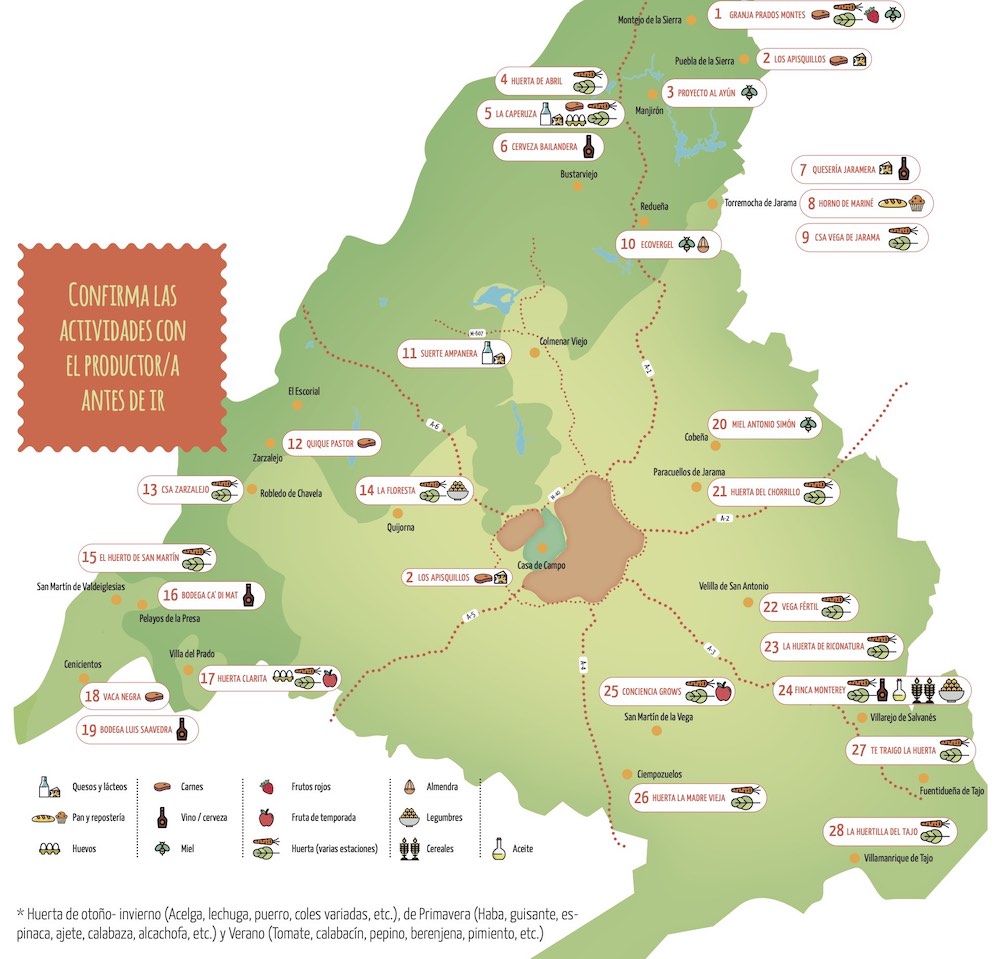 Mapa de las Jornadas Anuales de Fincas Visitables 2022 de la Comunidad de Madrid