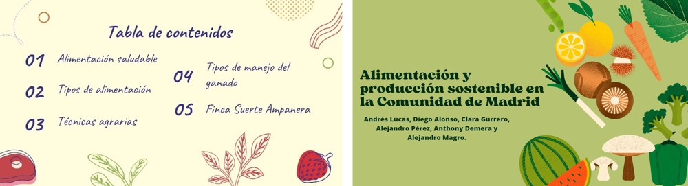 Materiales sobre alimentación sostenible realizados por el grupo